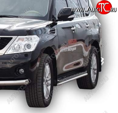 9 799 р. Защита порогов ТехноСфера (Техно Сфера) (Сталь с покрытием, d40 mm)  Nissan Patrol  6 (2010-2014) Y62 дорестайлинг (цвет: Серебристый)  с доставкой в г. Кемерово