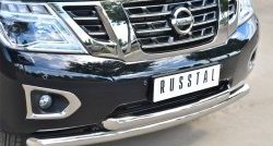 23 999 р. Двойная защита переднего бампера из труб диаметром по 76 мм (рестайлинг) SLITKOFF  Nissan Patrol  6 (2010-2014) Y62 дорестайлинг  с доставкой в г. Кемерово. Увеличить фотографию 2