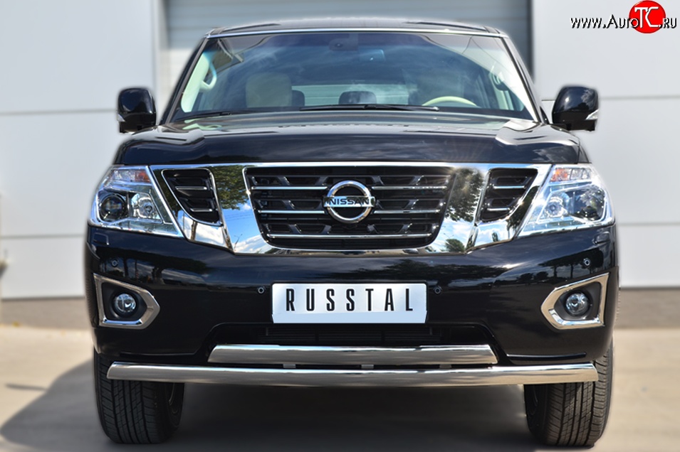 17 999 р. Защита переднего бампера (2 трубыØ75х42 мм, нержавейка) Russtal Nissan Patrol 6 Y62 дорестайлинг (2010-2014)  с доставкой в г. Кемерово