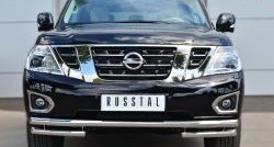 28 899 р. Защита переднего бампера (Ø63 мм с углами, нержавейка) SLITKOFF  Nissan Patrol  6 (2010-2014) Y62 дорестайлинг  с доставкой в г. Кемерово. Увеличить фотографию 1