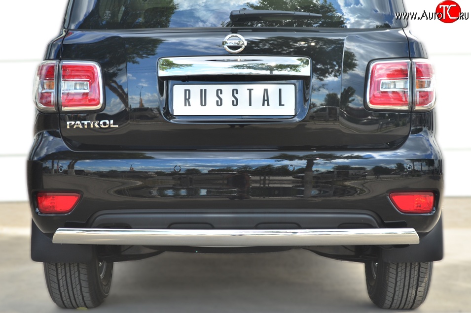 11 599 р. Защита заднего бампера (Ø75x42 мм, нержавейка) Russtal Nissan Patrol 6 Y62 рестайлинг (2014-2017)  с доставкой в г. Кемерово
