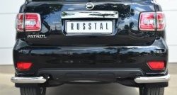 Защита заднего бампера (Ø76 мм уголки, нержавейка) SLITKOFF Nissan Patrol  6 (2014-2017) Y62 рестайлинг