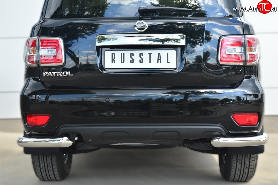 11 999 р. Защита заднего бампера (Ø76 мм уголки, нержавейка) SLITKOFF  Nissan Patrol  6 (2014-2017) Y62 рестайлинг  с доставкой в г. Кемерово