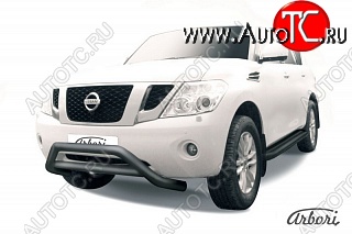 26 459 р. Защита переднего бампера Arbori (низкая, черная, 1 труба d76 mm).  Nissan Patrol  6 (2010-2014) Y62 дорестайлинг  с доставкой в г. Кемерово