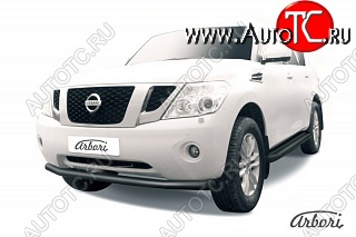 9 359 р. Защита переднего бампера Arbori (черная, 1 труба d76 mm).  Nissan Patrol  6 (2010-2014) Y62 дорестайлинг  с доставкой в г. Кемерово