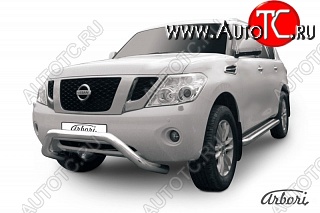 36 449 р. Защита переднего бампера Arbori (низкая - mini, нержавейка, 1 труба d76 mm).  Nissan Patrol  6 (2010-2014) Y62 дорестайлинг  с доставкой в г. Кемерово