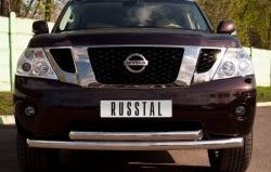 23 999 р. Защита переднего бампера (2 трубыØ76 мм, нержавейка) SLITKOFF  Nissan Patrol  6 (2010-2014) Y62 дорестайлинг  с доставкой в г. Кемерово. Увеличить фотографию 1