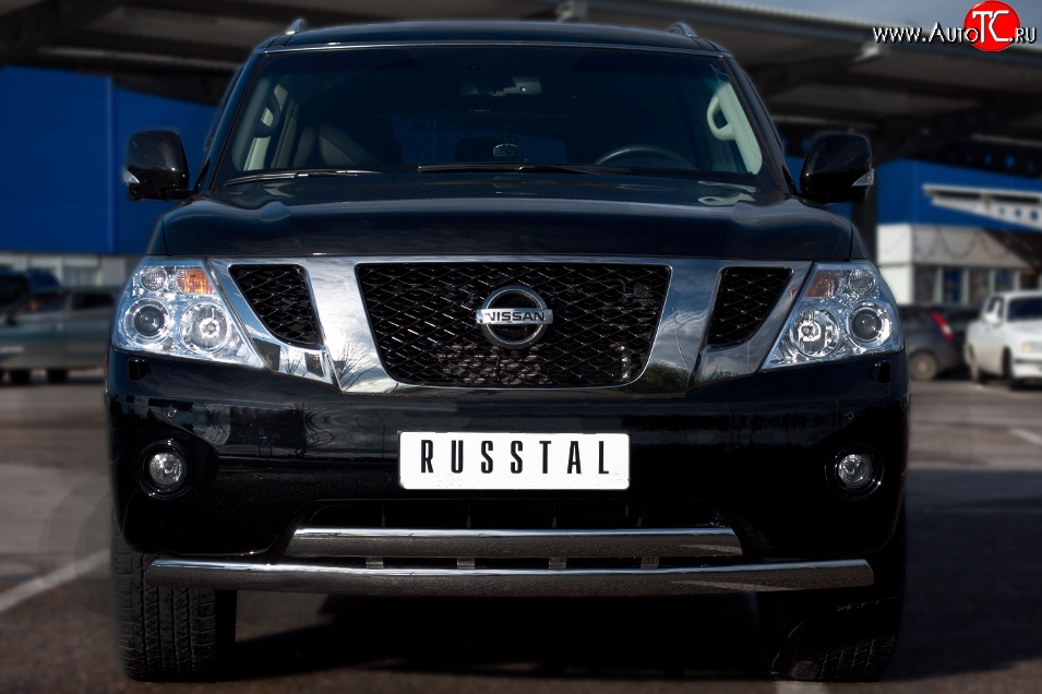 17 999 р. Защита переднего бампера (2 трубыØ75х42 мм, нержавейка) Russtal Nissan Patrol 6 Y62 дорестайлинг (2010-2014)  с доставкой в г. Кемерово