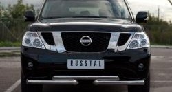 Защита переднего бампера (2 трубы Ø42 мм, нержавейка) SLITKOFF Nissan Patrol  6 (2010-2014) Y62 дорестайлинг
