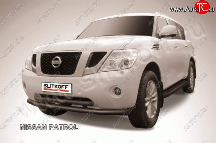 18 849 р. Защита переднего бампер Slitkoff Nissan Patrol 6 Y62 дорестайлинг (2010-2014) (Цвет: серебристый)  с доставкой в г. Кемерово