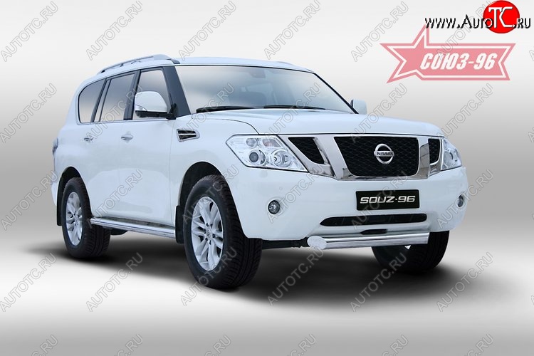1 159 р. Защита переднего бампера одинарная Souz-96 (d100).  Nissan Patrol  6 (2010-2014) Y62 дорестайлинг  с доставкой в г. Кемерово