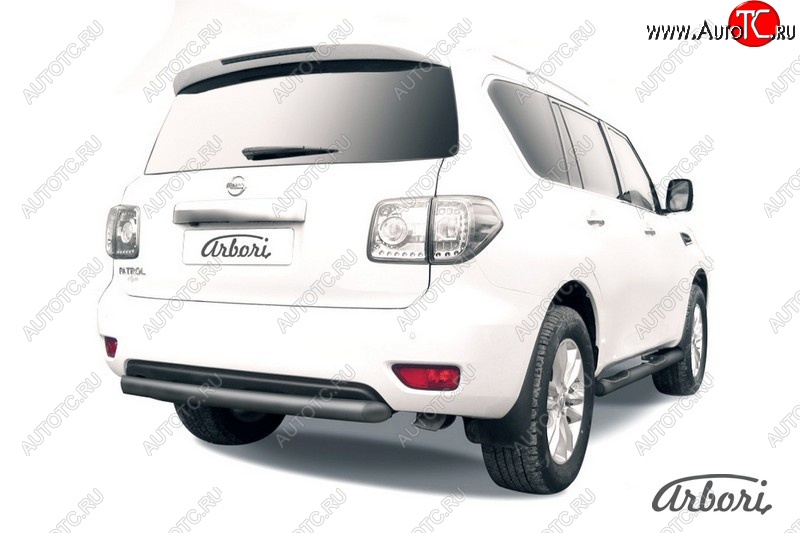 13 409 р. Защита заднего бампера Arbori (короткая, черная, 1 труба d76 mm).  Nissan Patrol  6 (2010-2014) Y62 дорестайлинг  с доставкой в г. Кемерово