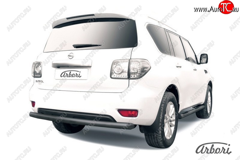 12 059 р. Защита заднего бампера Arbori (черная, 1 труба d76 mm).  Nissan Patrol  6 (2010-2014) Y62 дорестайлинг  с доставкой в г. Кемерово