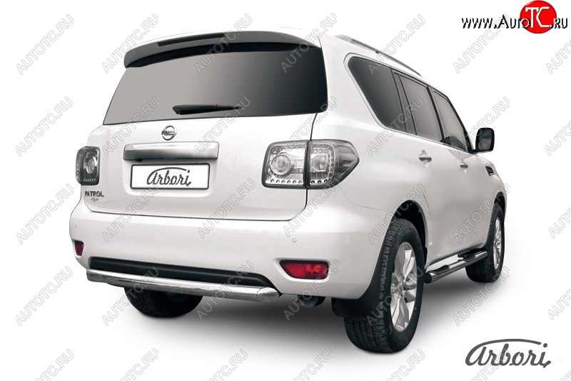 25 199 р. Защита заднего бампера Arbori (короткая, нержавейка, 1 труба d76 mm).  Nissan Patrol  6 (2010-2014) Y62 дорестайлинг  с доставкой в г. Кемерово