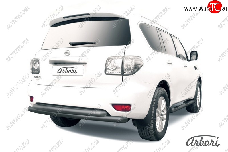 13 769 р. Защита заднего бампера Arbori (черная, 2 трубы d76 mm).  Nissan Patrol  6 (2010-2014) Y62 дорестайлинг  с доставкой в г. Кемерово