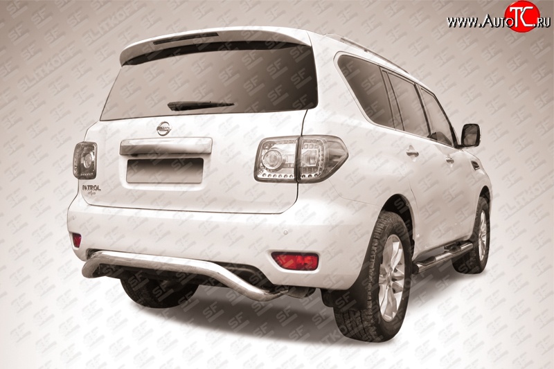 24 799 р. Фигурная защита заднего бампера диаметром 76 мм Slitkoff  Nissan Patrol  6 (2010-2014) Y62 дорестайлинг (Нержавейка, Полированная)  с доставкой в г. Кемерово