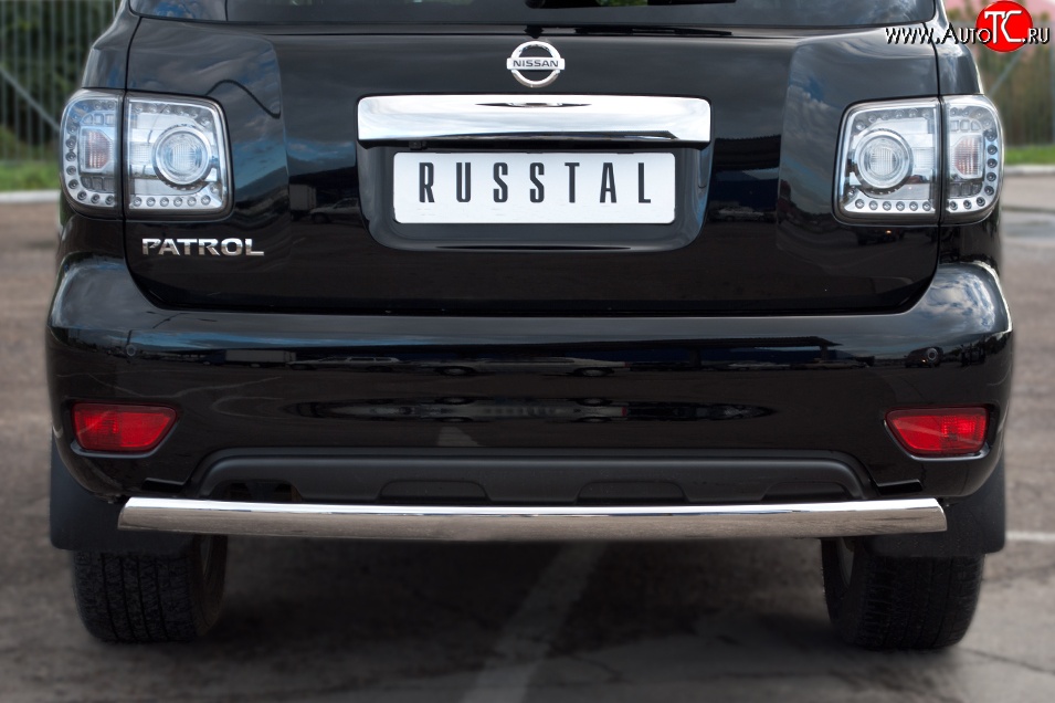11 599 р. Защита заднего бампера из овальной трубы диаметром 75x42 мм Russtal Nissan Patrol 6 Y62 дорестайлинг (2010-2014)  с доставкой в г. Кемерово
