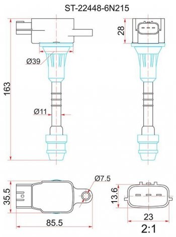 1 499 р. Катушка зажигания (QR20D# / QR25DD) SAT Nissan Primera 3 седан P12 (2001-2008)  с доставкой в г. Кемерово. Увеличить фотографию 1