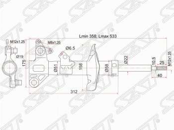 4 299 р. Правый амортизатор передний SAT Nissan Primera 3 седан P12 (2001-2008)  с доставкой в г. Кемерово. Увеличить фотографию 1