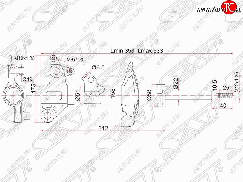 4 299 р. Правый амортизатор передний SAT Nissan Primera 3 седан P12 (2001-2008)  с доставкой в г. Кемерово