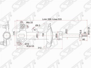 4 299 р. Левый амортизатор передний SAT  Nissan Primera ( 3 седан,  3 универсал) (2001-2008) P12, P12  с доставкой в г. Кемерово. Увеличить фотографию 1