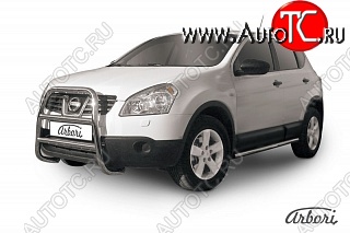 25 739 р. Защита переднего бампера Arbori (высокая, нержавейка, 1 труба d57 mm).  Nissan Qashqai  1 (2007-2010) дорестайлинг  с доставкой в г. Кемерово