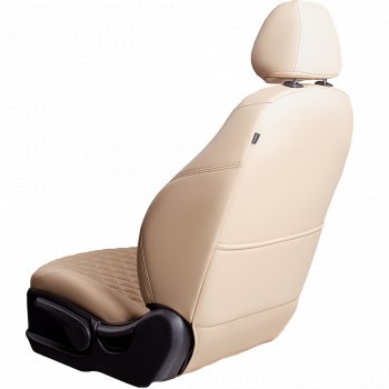 17 449 р. Чехлы для сидений Lord Autofashion Байрон (экокожа, 60/40, подлокотник, 3 Г-образных подголовника)  Nissan Qashqai  1 (2007-2010) дорестайлинг (Бежевый, вставка бежевая, строчка бежевая)  с доставкой в г. Кемерово. Увеличить фотографию 3