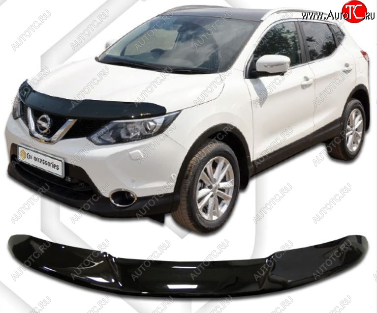2 159 р. Дефлектор капота CA-Plastic  Nissan Qashqai  2 (2013-2019) J11 дорестайлинг (Classic черный, Без надписи)  с доставкой в г. Кемерово