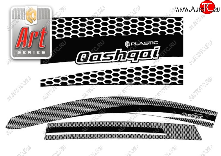 2 399 р. Дефлектора окон CA-Plastic  Nissan Qashqai  2 (2017-2022) J11 рестайлинг (Серия Art черная, Без хром.молдинга)  с доставкой в г. Кемерово