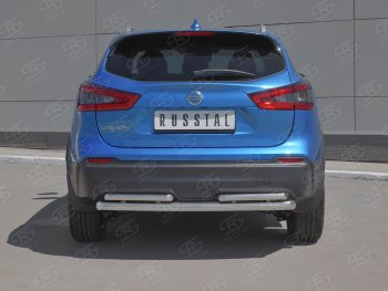Защита заднего бампера (Ø63/42 мм, нержавейка) SLITKOFF Nissan Qashqai  2 (2017-2022) J11 рестайлинг