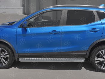 24 649 р. Порожки для ног SLITKOFF (Ø42 мм)  Nissan Qashqai  2 (2017-2022) J11 рестайлинг (Лист алюминиевый, труба - нержавейка)  с доставкой в г. Кемерово. Увеличить фотографию 2