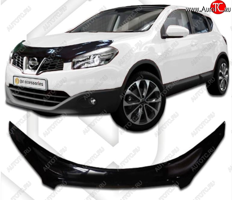 2 399 р. Дефлектор капота CA-Plastiс exclusive Nissan Qashqai +2 1 J10 дорестайлинг (2008-2010) (Classic черный, Без надписи)  с доставкой в г. Кемерово