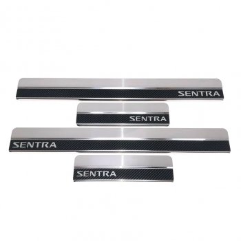 Накладки порожков салона INOX Nissan Sentra  7 (2014-2017) B17 (Нержавеющая сталь + карбон)