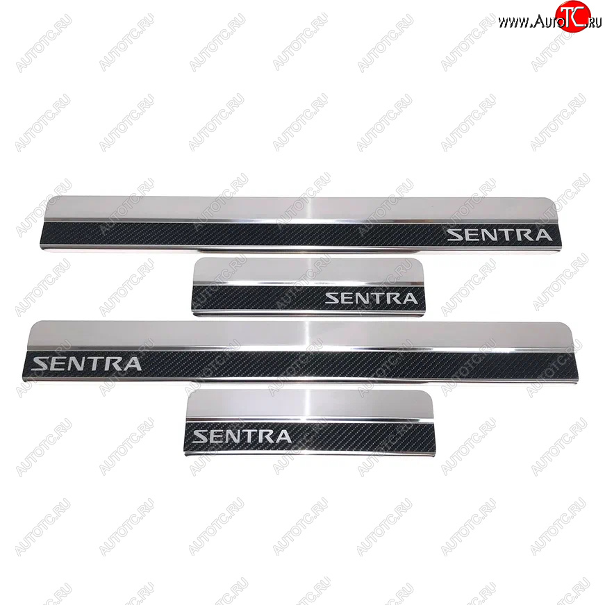2 499 р. Накладки порожков салона INOX  Nissan Sentra  7 (2014-2017) B17 (Нержавеющая сталь + карбон)  с доставкой в г. Кемерово