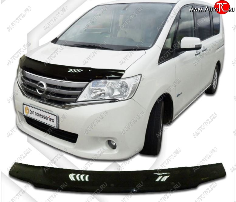 2 159 р. Дефлектор капота CA-Plastiс  Nissan Serena  C26 (2010-2013) минивэн дорестайлинг (Classic черный, Без надписи)  с доставкой в г. Кемерово