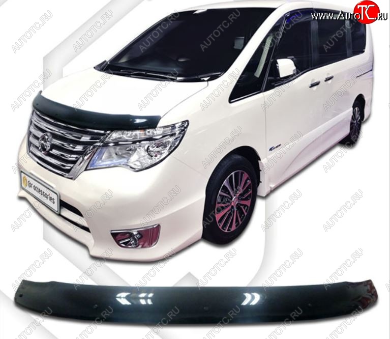 2 159 р. Дефлектор капота CA-Plastiс  Nissan Serena  C26 (2013-2016) минивэн рестайлинг (Classic черный, Без надписи)  с доставкой в г. Кемерово
