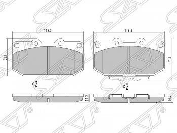 Колодки тормозные SAT (передние) Subaru Impreza ( GD,  GG) (2000-2007) седан дорестайлинг, седан 1-ый рестайлинг, хэтчбэк 1-ый рестайлинг, седан 2-ой рестайлинг, хэтчбэк 2-ой рестайлинг