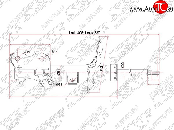 4 099 р. Левый амортизатор передний SAT Nissan Teana 1 J31 дорестайлинг (2003-2005)  с доставкой в г. Кемерово