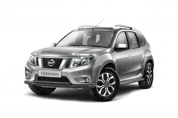 5 259 р. Защита переднего бампера (двойная Ø63 и 51 мм) Petroil Tuning  Nissan Terrano  D10 (2013-2022), Renault Duster  HS (2015-2021) (черный (Шагрень))  с доставкой в г. Кемерово. Увеличить фотографию 2