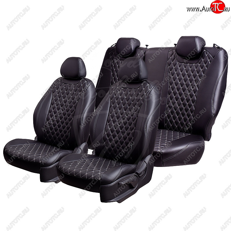 13 949 р. Чехлы для сидений Lord Autofashion Байрон (экокожа, 60/40, 2 П- и 1 Г-образных подголовника)  Nissan Terrano  D10 (2016-2022), Renault Duster  HS (2015-2021) (Черный, вставка черная, строчка серая)  с доставкой в г. Кемерово