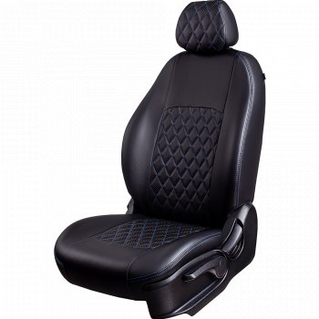 8 299 р. Чехлы для сидений Lord Autofashion Турин Ромб (экокожа, 60/40, 2 П- и 1 Г-образных подголовника)  Nissan Terrano  D10 (2016-2022) рестайлинг (Черный, вставка черная, строчка синяя)  с доставкой в г. Кемерово. Увеличить фотографию 2