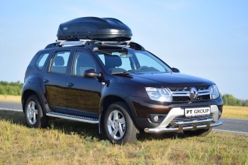 28 349 р. Порожки для ног из трубы Ø51 с алюминиевой площадкой Petroil Tuning Эстонец Renault Duster HS рестайлинг (2015-2021) (Нержавеющая полированная сталь)  с доставкой в г. Кемерово. Увеличить фотографию 3