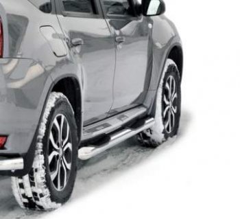 Защита порогов ТехноСфера (Техно Сфера) (нержавейка, с проступью, d76 mm) Nissan Terrano  D10 (2013-2022) дорестайлинг, рестайлинг