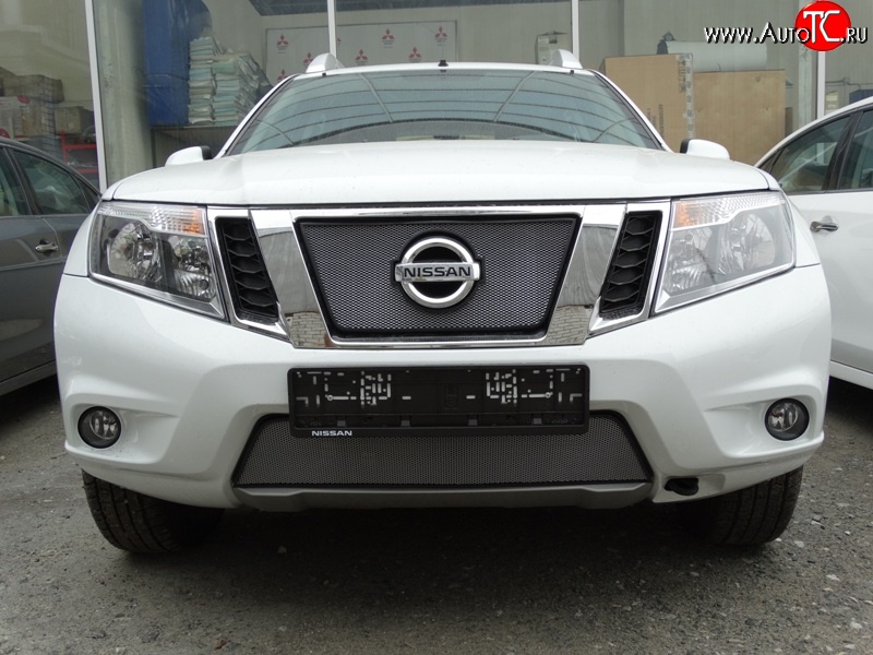 1 539 р. Нижняя сетка на бампер Russtal (хром)  Nissan Terrano  D10 (2013-2022) дорестайлинг, рестайлинг  с доставкой в г. Кемерово