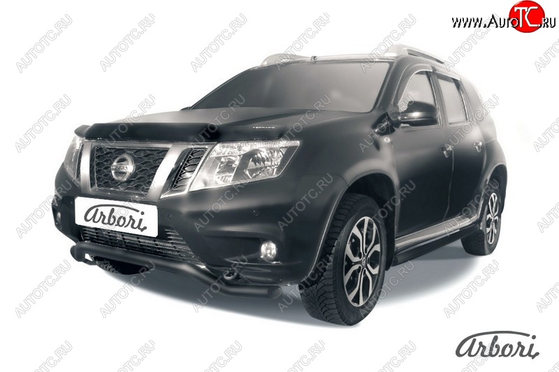 5 939 р. Защита переднего бампера Arbori (волна, черная, 1 труба d57 mm). Nissan Terrano D10 дорестайлинг (2013-2016)  с доставкой в г. Кемерово