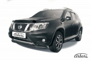 Защита переднего бампера Arbori (черная, 2 трубы d57 и 42 mm) Nissan Terrano D10 дорестайлинг (2013-2016)