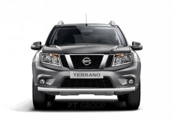 16 449 р. Защита переднего бампера (одинарная, Ø63 мм) Petroil Tuning  Nissan Terrano  D10 (2013-2022), Renault Duster  HS (2010-2021) (Нержавеющая полированная сталь)  с доставкой в г. Кемерово. Увеличить фотографию 1