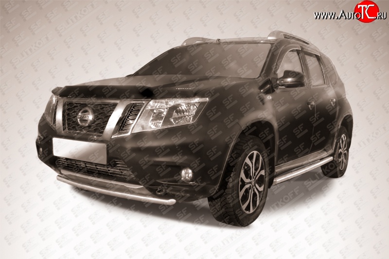 8 899 р. Одинарная защита переднего бампера диаметром 42 мм Slitkoff  Nissan Terrano  D10 (2013-2022) дорестайлинг, рестайлинг (Цвет: нержавеющая полированная сталь)  с доставкой в г. Кемерово