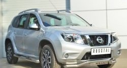 83 999 р. Защита порогов с пластиковыми вставками для ног из круглой трубы диаметром 76 мм Russtal Nissan Terrano D10 рестайлинг (2016-2022) (Защита порогов с со скосами на торцах (вариант 1))  с доставкой в г. Кемерово. Увеличить фотографию 3