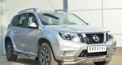 83 999 р. Защита порогов с пластиковыми вставками для ног из круглой трубы диаметром 76 мм Russtal Nissan Terrano D10 рестайлинг (2016-2022) (Защита порогов с со скосами на торцах (вариант 1))  с доставкой в г. Кемерово. Увеличить фотографию 5